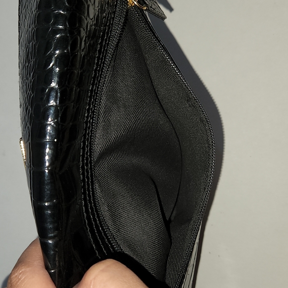 Oversized Faux Croc Leather Clutch in Black - Picture 8 of 14